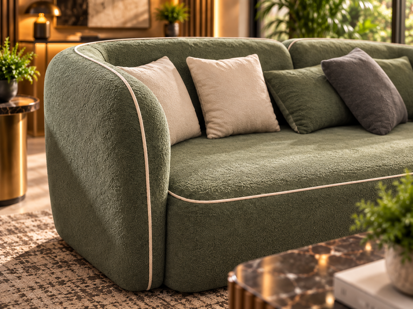 Modern Luxury 5-Seater Sofa Set – Sage Green & Ivory - Image 3