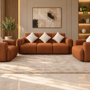 Modern 5-Seater Sofa Set – Rust Brown