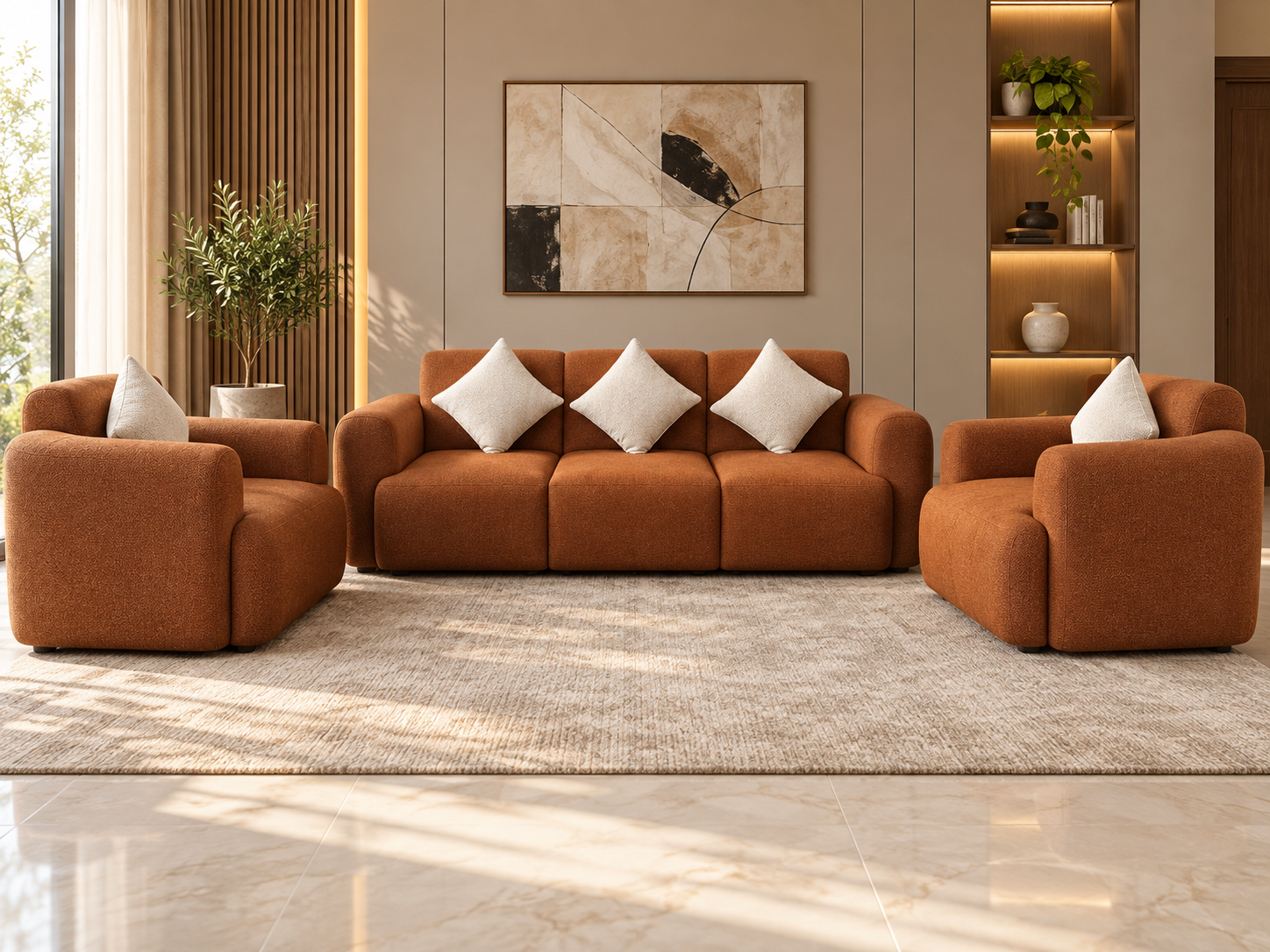 Modern 5-Seater Sofa Set – Rust Brown