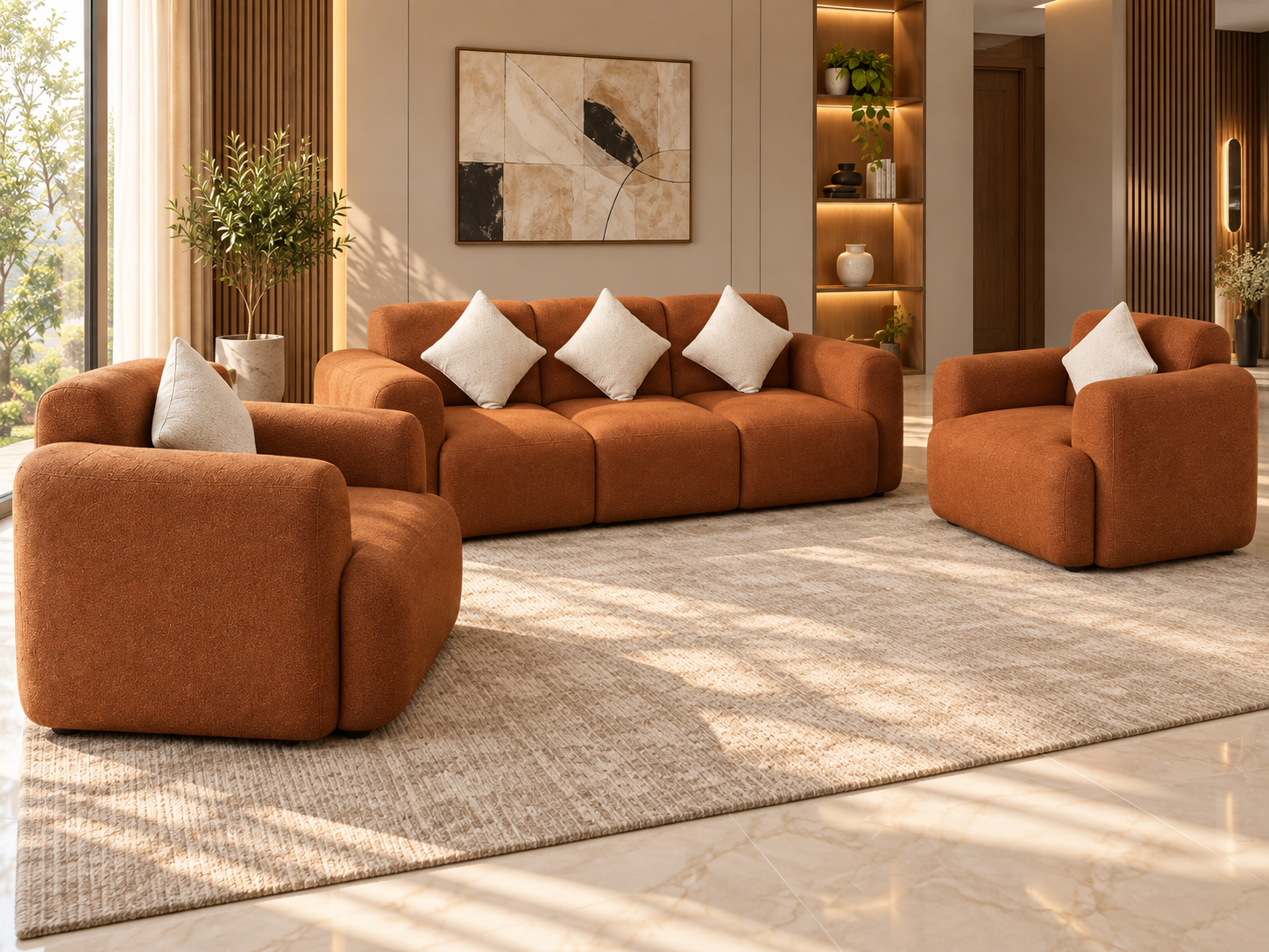 Modern 5-Seater Sofa Set – Rust Brown - Image 2