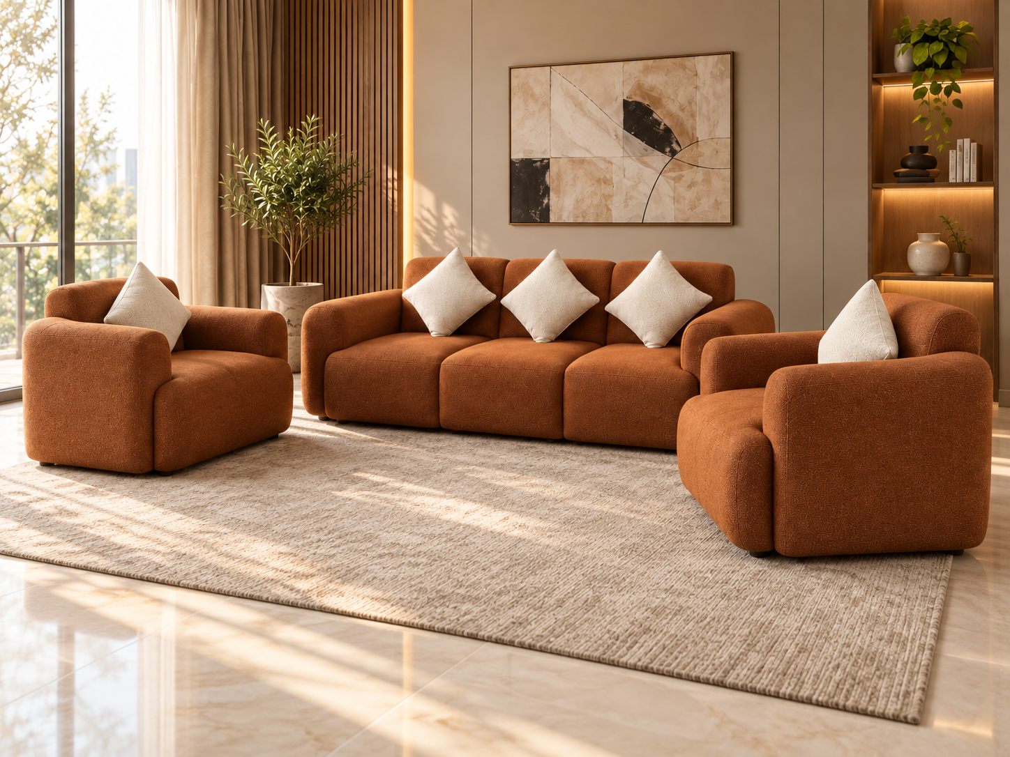 Modern 5-Seater Sofa Set – Rust Brown - Image 5