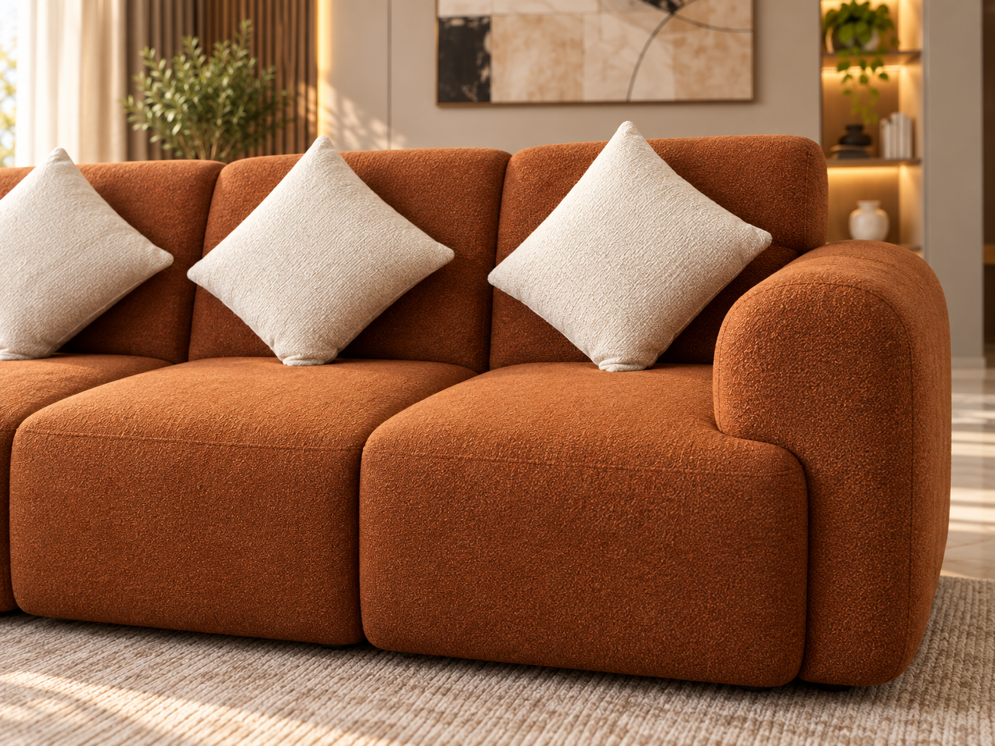 Modern 5-Seater Sofa Set – Rust Brown - Image 4