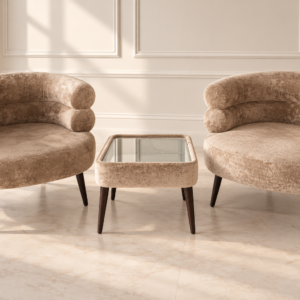 Modern Barrel Accent Chair Set with Glass Side Table – 3 Piece