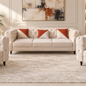 Classic Chesterfield 5-Seater Sofa Set – Ivory Cream