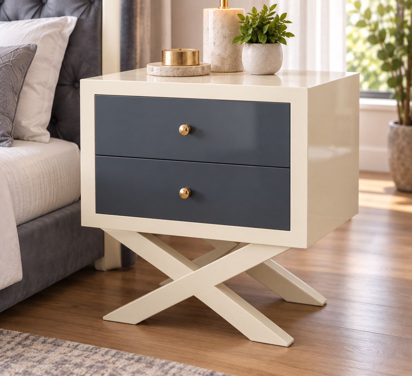 Royal Tufted Bedroom Set – Grey & Ivory - Image 2