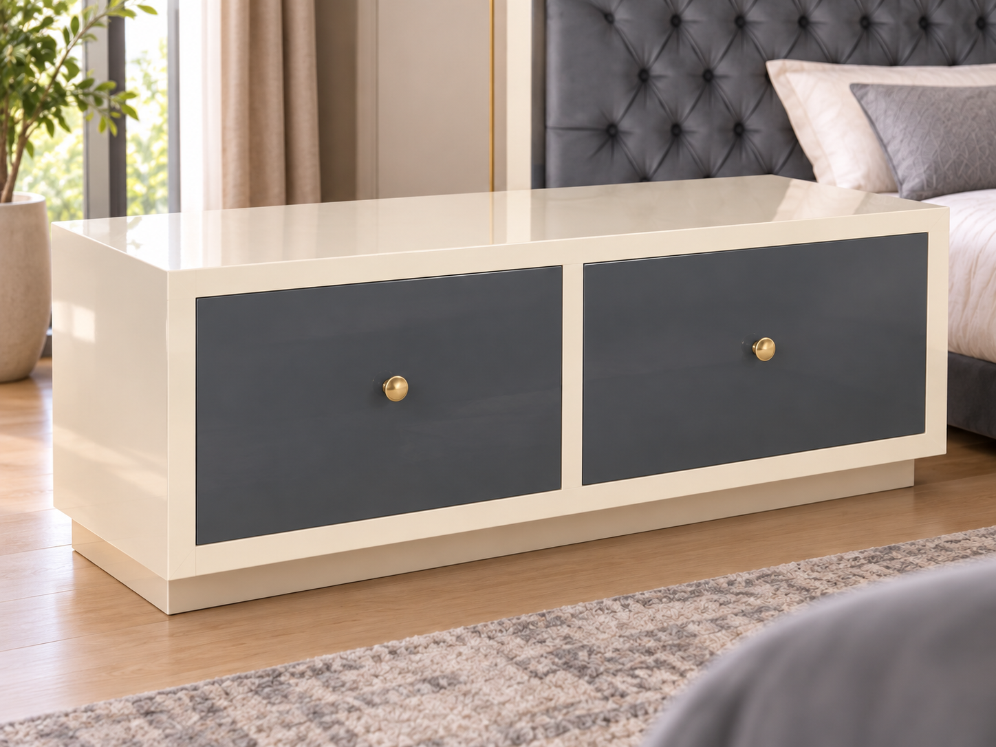 Royal Tufted Bedroom Set – Grey & Ivory - Image 3