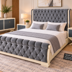 Royal Tufted Bedroom Set – Grey & Ivory
