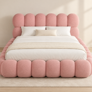 Blush Pink Upholstered Bubble Bed