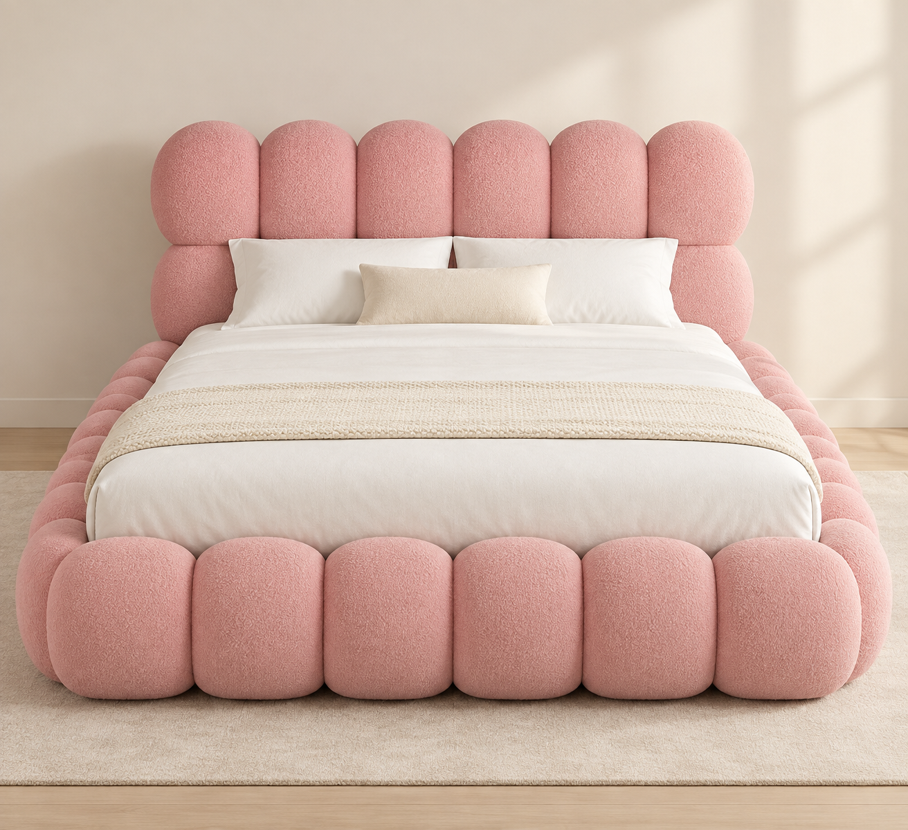 Blush Pink Upholstered Bubble Bed