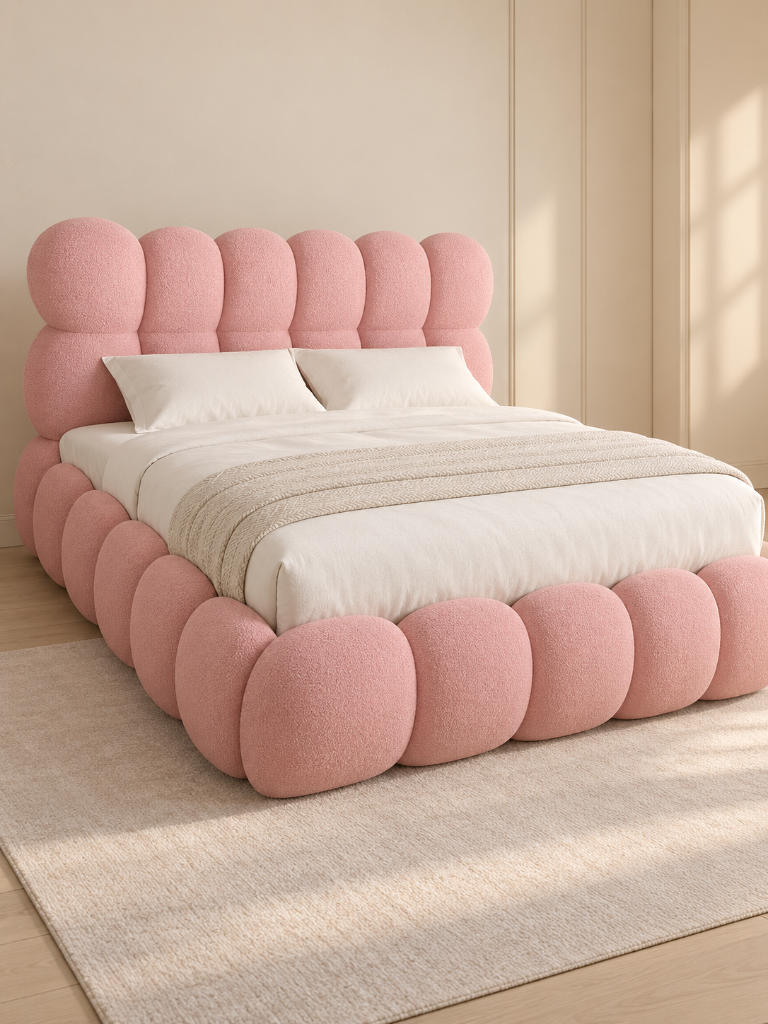 Blush Pink Upholstered Bubble Bed - Image 3
