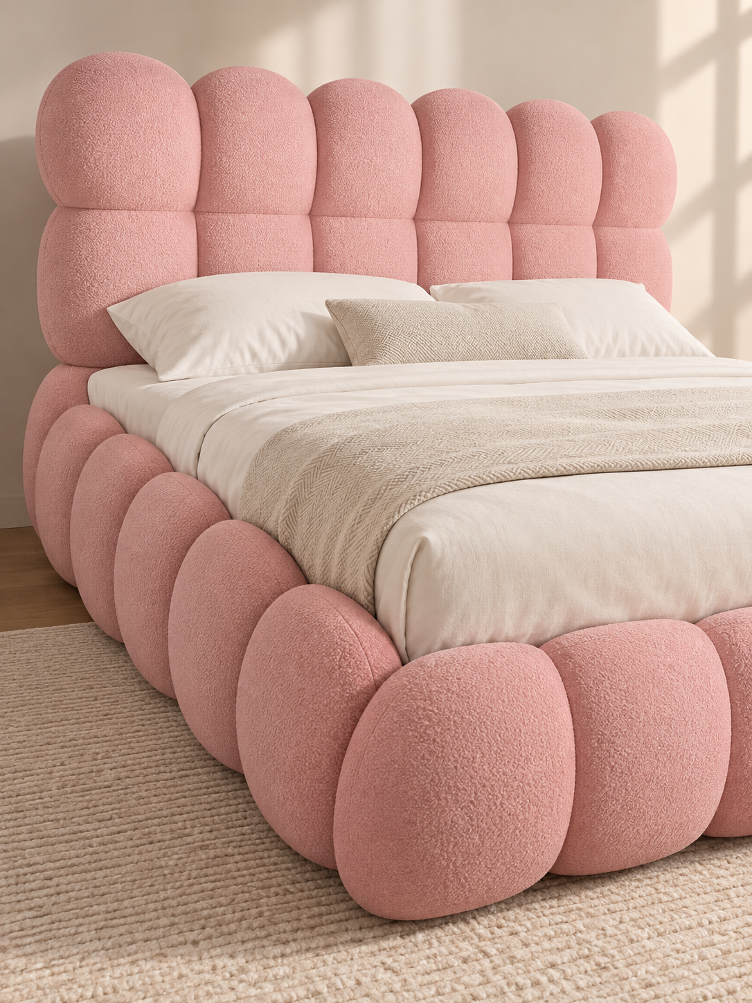 Blush Pink Upholstered Bubble Bed - Image 2