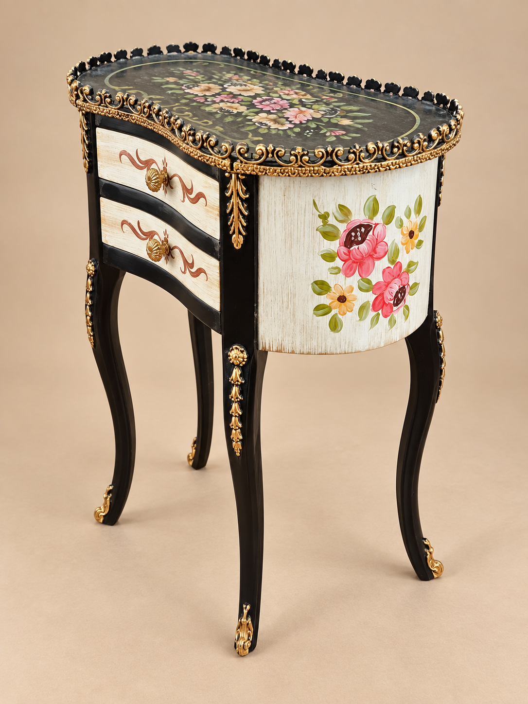 Vintage Hand-Painted Floral 2-Drawer Side Table - Image 5