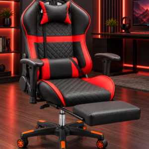 ProX Red & Black Gaming Chair with Extendable Footrest