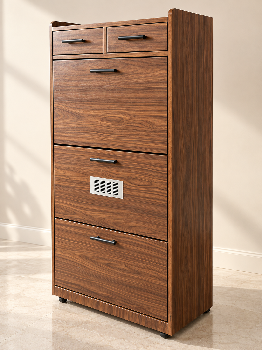 Premium Wooden 3-Tier Shoe Cabinet with Flip-Down Storage & Drawers - Image 3