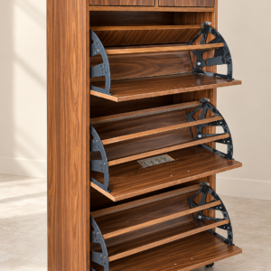 Premium Wooden 3-Tier Shoe Cabinet with Flip-Down Storage & Drawers