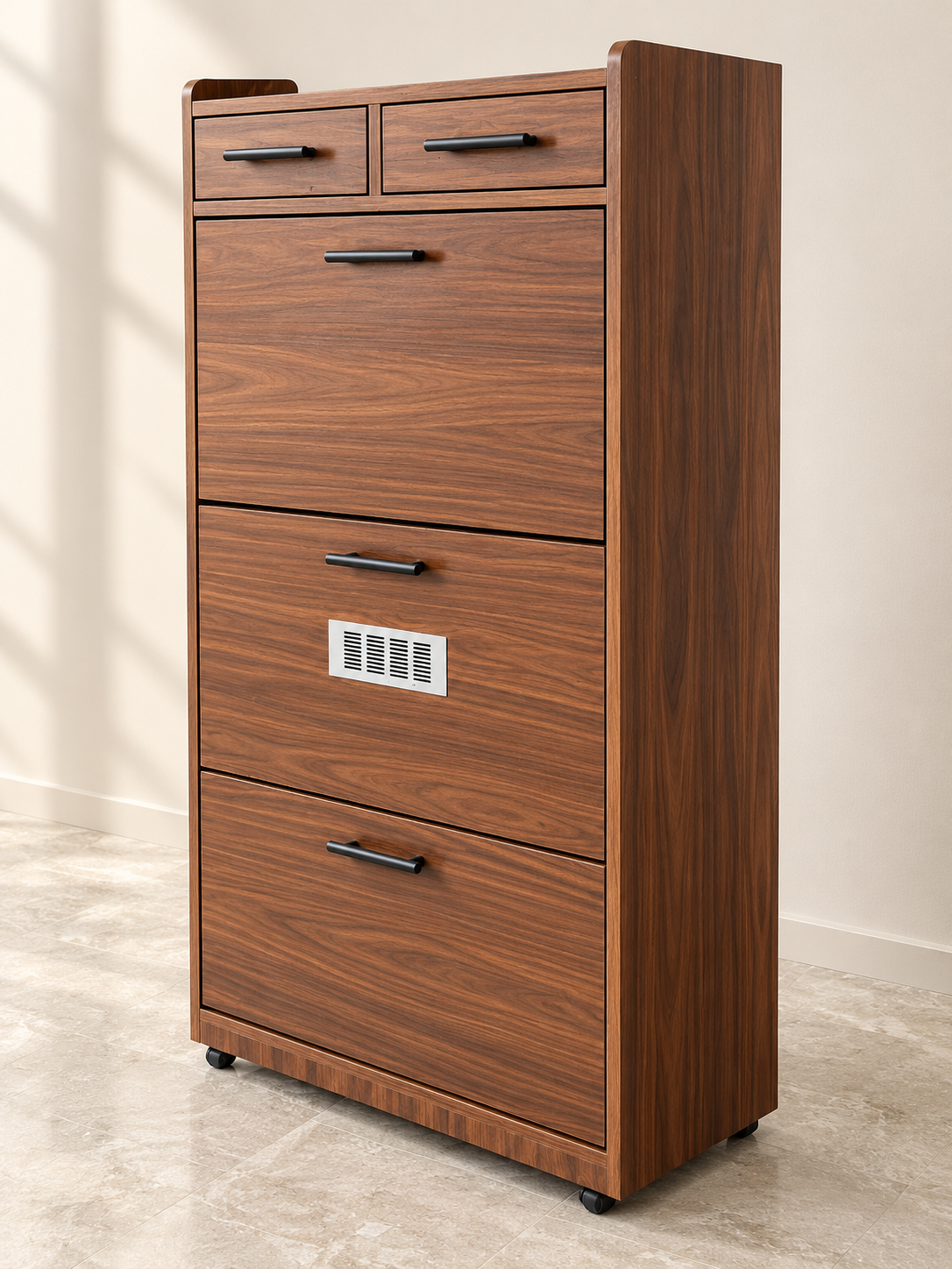 Premium Wooden 3-Tier Shoe Cabinet with Flip-Down Storage & Drawers - Image 4