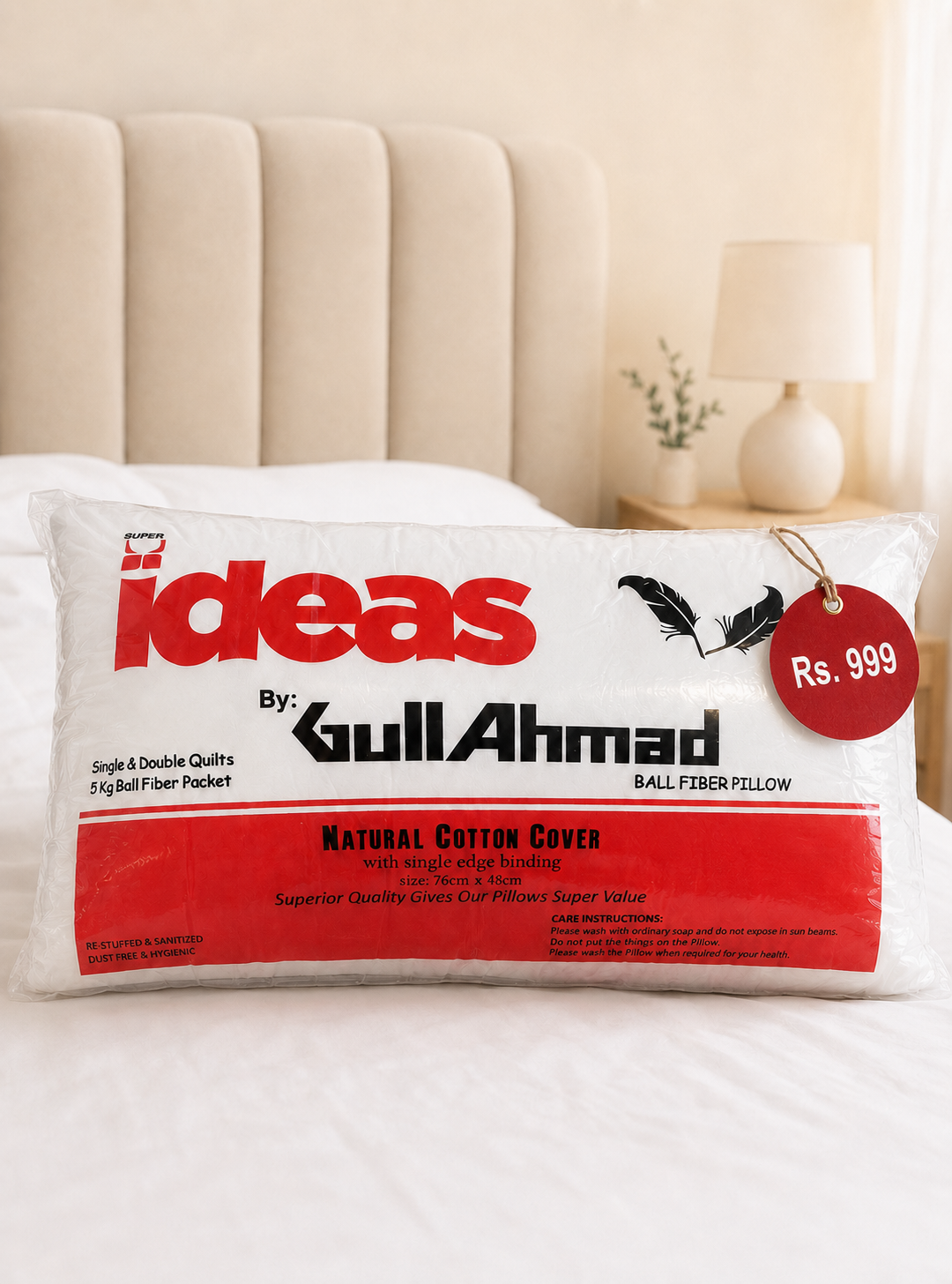Ideas by Gull Ahmed Ball Fiber Pillow – Natural Cotton Cover