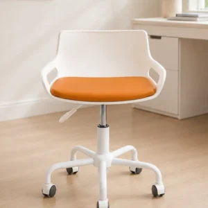 Modern Orange & White Adjustable Office Chair – 360° Swivel Study Chair