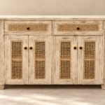 Vintage Cream Cane Sideboard – 4 Door Storage Cabinet