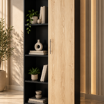 Modern Black & Natural Oak Bookshelf with Storage Cabinet
