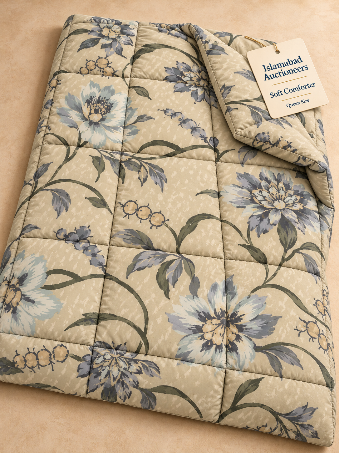 Beige Floral Queen Comforter Display-4 Premium Beige Floral Queen Size Comforter – Soft Winter Quilt | Free Delivery Across Pakistan - Image 1