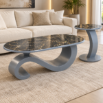 Luxury Black Marble Design Center Table – Waterproof Sheet Top & Sculptural Base