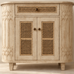 Vintage Cream Cane Accent Cabinet – 2 Door Storage Cabinet