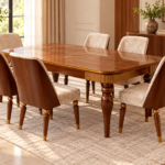 Luxury 6-Seater Walnut Dining Table Set – Gold Accent Design