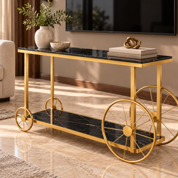black-gold-trolley-style-decorative-console-table