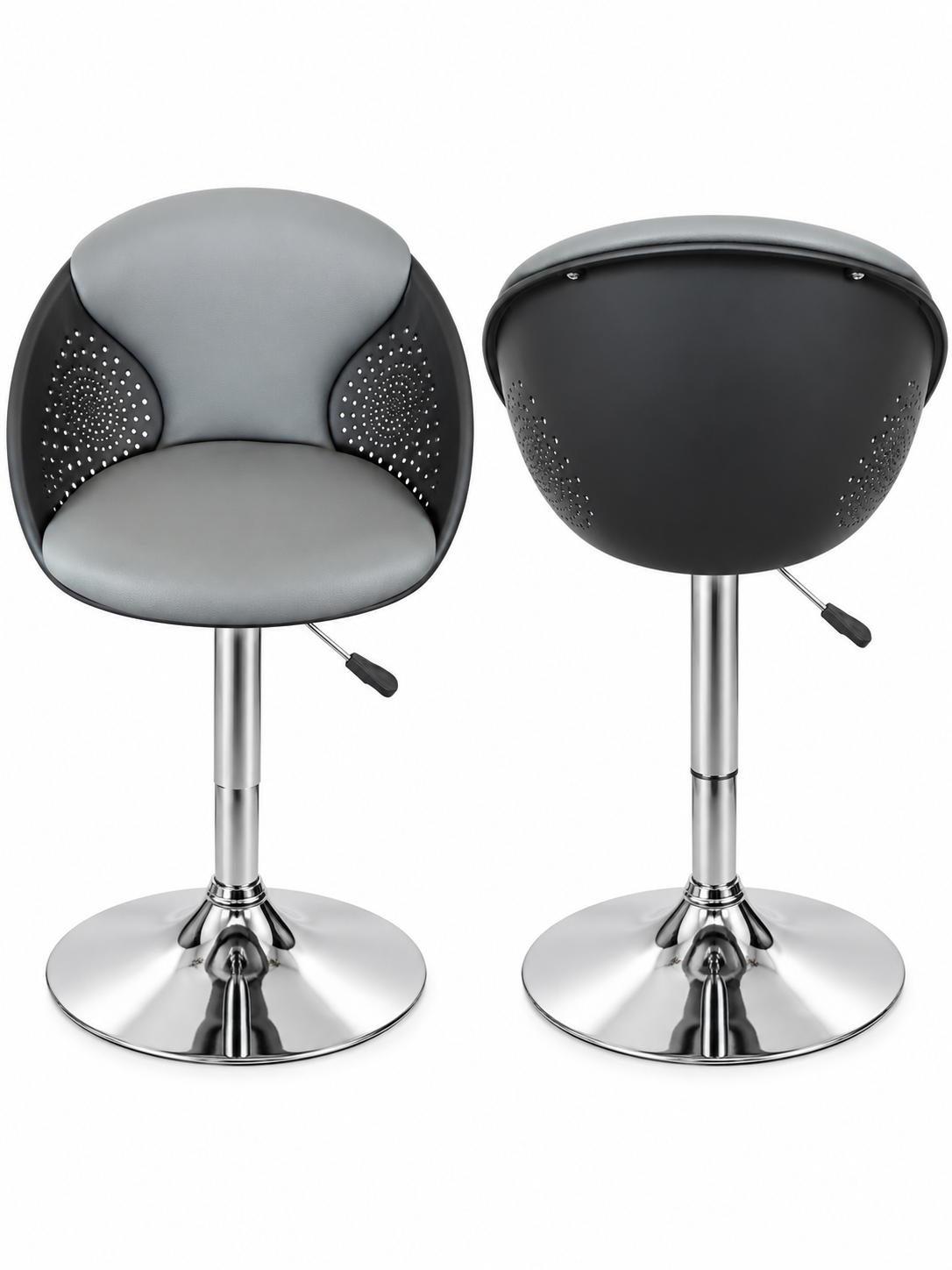 Grey and black perforated bar stool-1 Modern Grey & Black Adjustable Swivel Stool – Cushioned Bucket Seat - Image 1