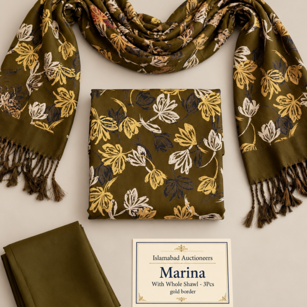 premium-marina-3-piece-unstitched-winter-suit-with-shawl-olive-green-floral-print-free-delivery-across-pakistan