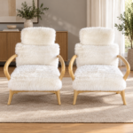 Luxury White Faux Fur Lounge Chairs – Set of 2 with Gold Frame