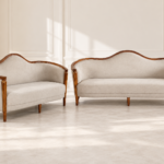 Luxury 2-Piece Camelback Sofa Set – Cream Upholstered Wooden Sofas