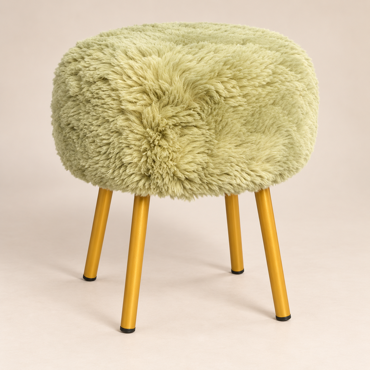 Pale Sage Fluffy Stool with Gold Legs-3 Fluffy Round Stool – Available in Different Colours - Image 1
