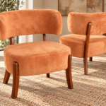 Modern Curved-Back Accent Chair – Terracotta Orange