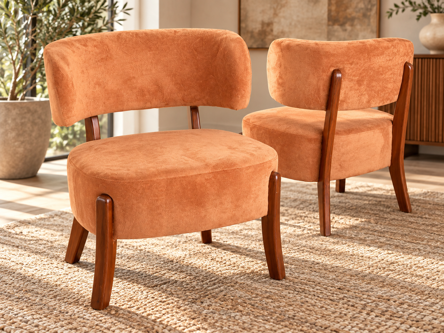 Terracotta curved-back chair pair-5 Modern Curved-Back Accent Chair – Terracotta Orange - Image 1