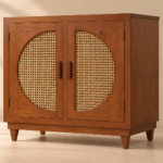 Modern 2-Door Cane Storage Cabinet – Wooden Accent Cabinet