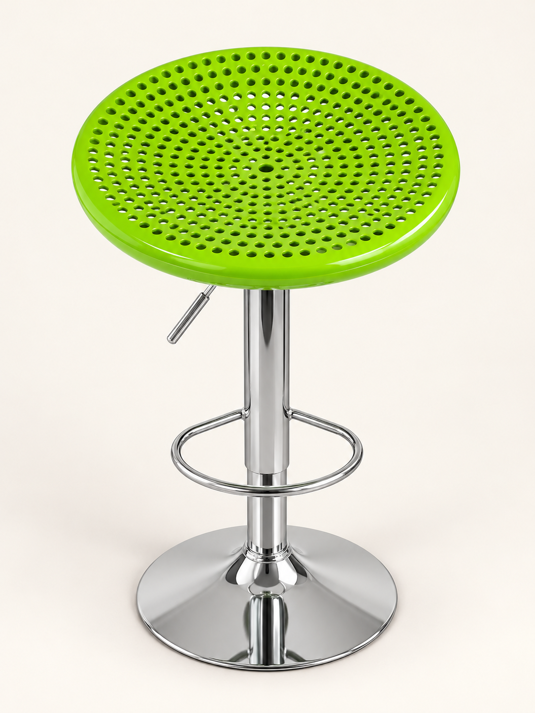 green_stool_04 Modern Green Adjustable Bar Stool – Perforated Seat & Chrome Base - Image 1